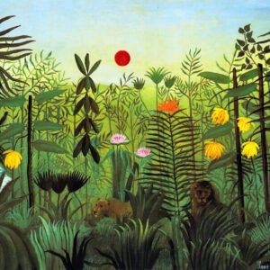 Henri Rousseau "Peizažas su liūtu ir liūte"