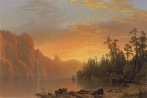 Albert Bierstadt "Saulėlydis: Kalifornijos peizažas"