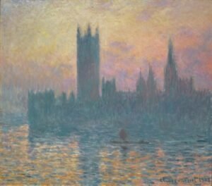 Claude Monet "Parlamento Rūmai saulėlydyje"