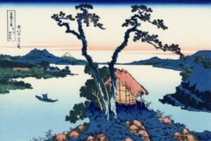 Katsushika Hokusai "Ežeras Suwa Shinano provincijoje"