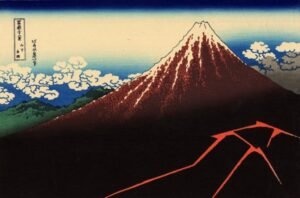 Katsushika Hokusai "Žaibai žemiau viršūnės"