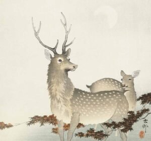Ohara Koson "Stirna ir briedis"