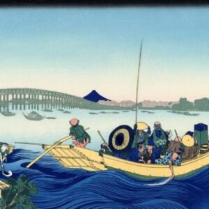 Katsushika Hokusai "Saulėlydis anapus Ryogoku tilto"