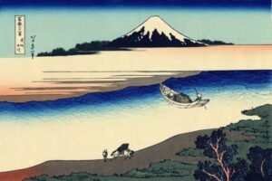 Katsushika Hokusai "Tama upė Musashi provincijoje"